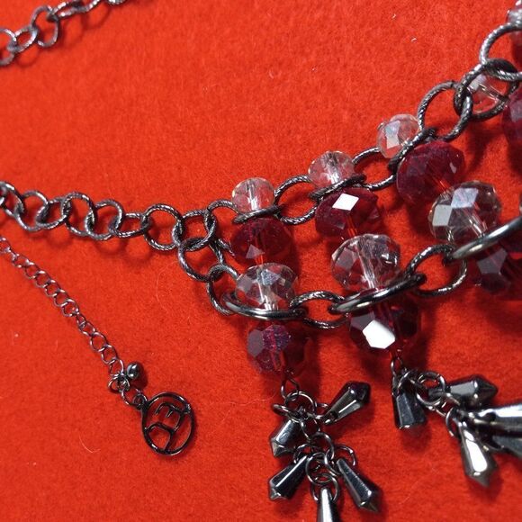 Erica Lyons Statement Red and Clear Beaded Necklace - Picture 8 of 9